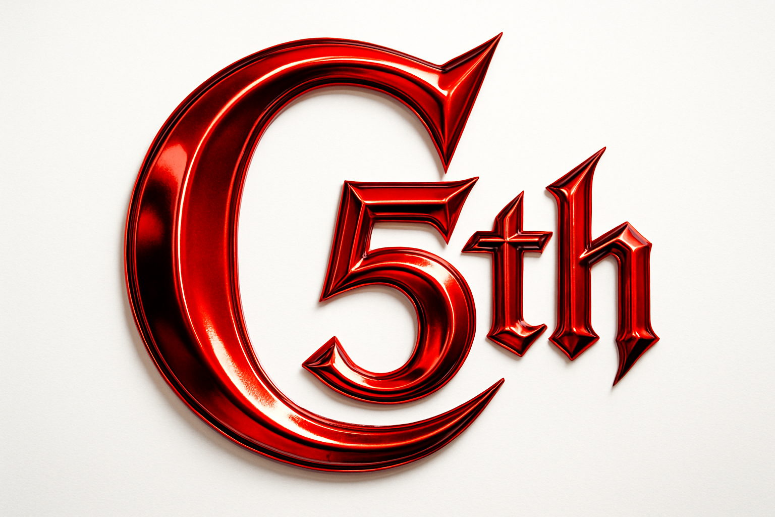 bright metallic red letter c5th  in a sharp kinda font with the "c" bigger than than the rest